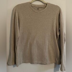Uniqlo 100% Cotton Long Sleeve Tee | Size S | Beige Neutral Minimal Everyday